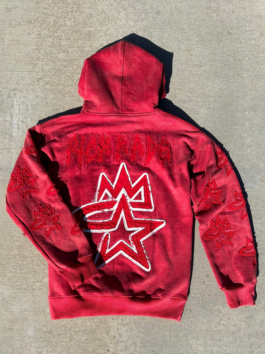 STAR4K NEW ACID WASHED OVERSIZED HOODIE (RED)