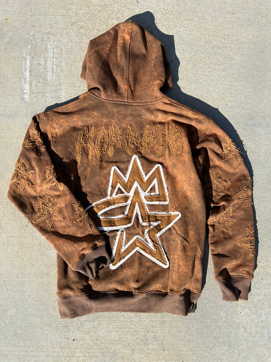 STAR4K NEW ACID WASHED OVERSIZED HOODIE (BROWN)