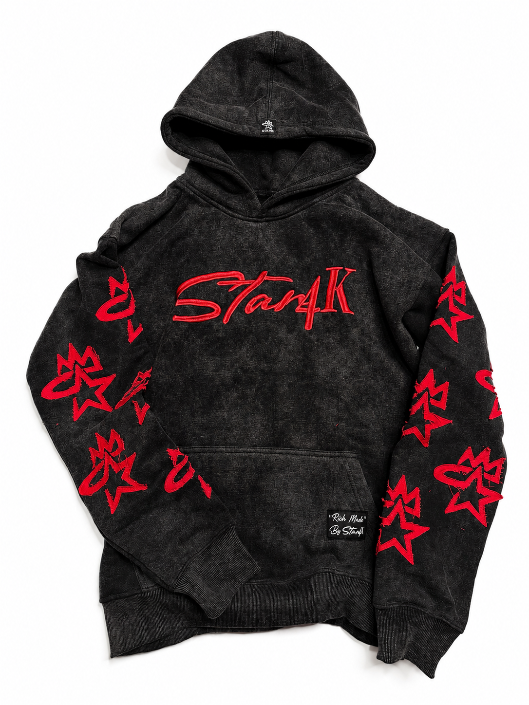 OVERSIZED STAR4K 'RICH MADE' HOODIE- RED & BLACK