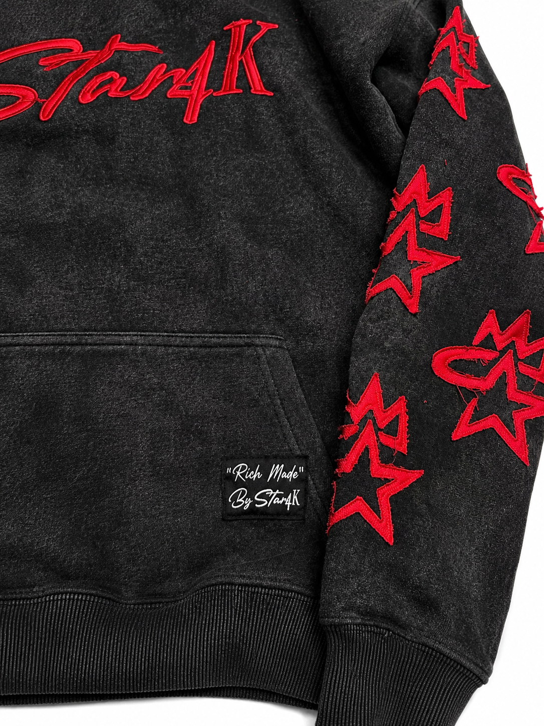 OVERSIZED STAR4K 'RICH MADE' HOODIE- RED & BLACK