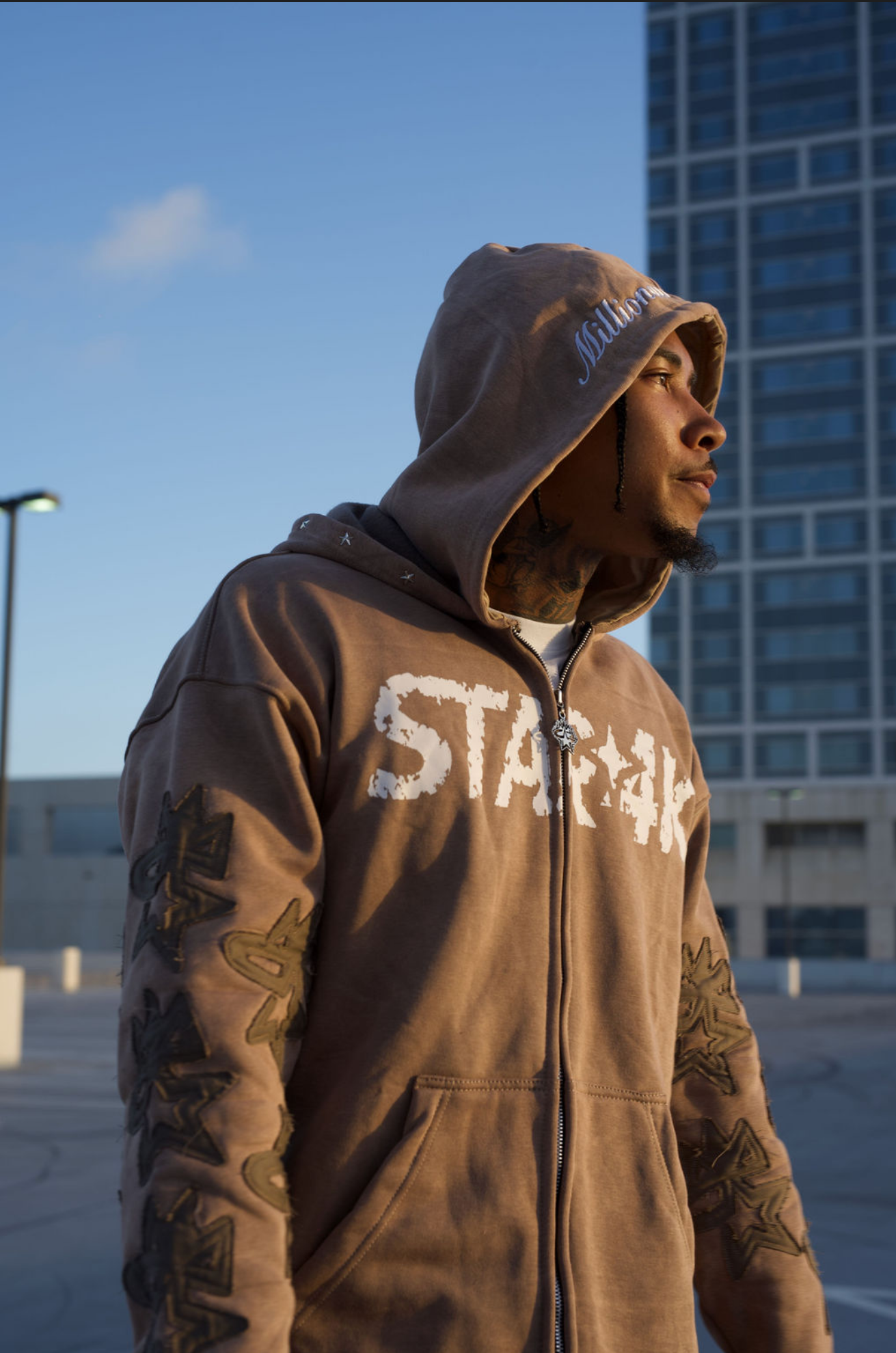 DOUBLE HOOD ZIP UP-BROWN