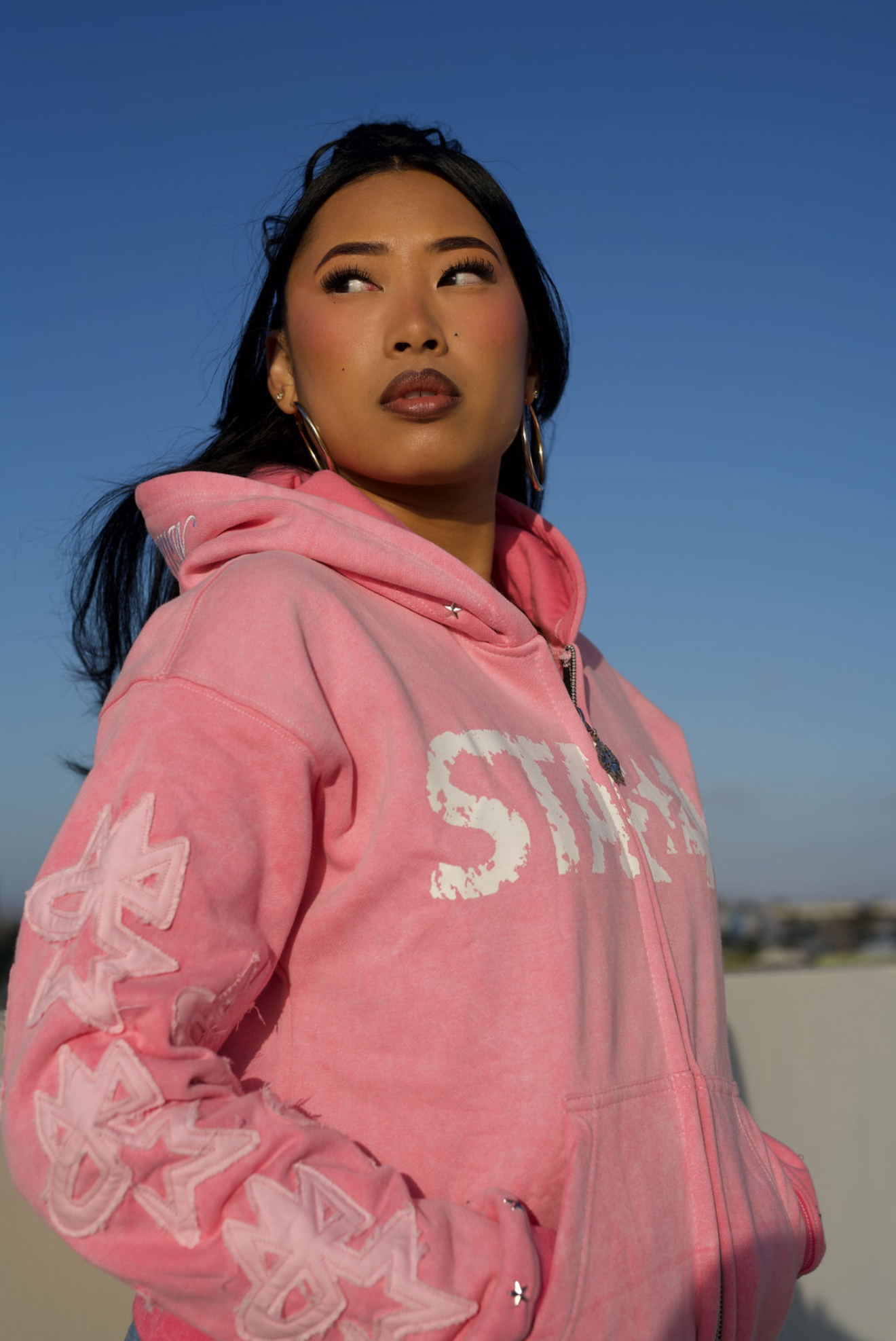 DOUBLE HOOD ZIP UP- PINK