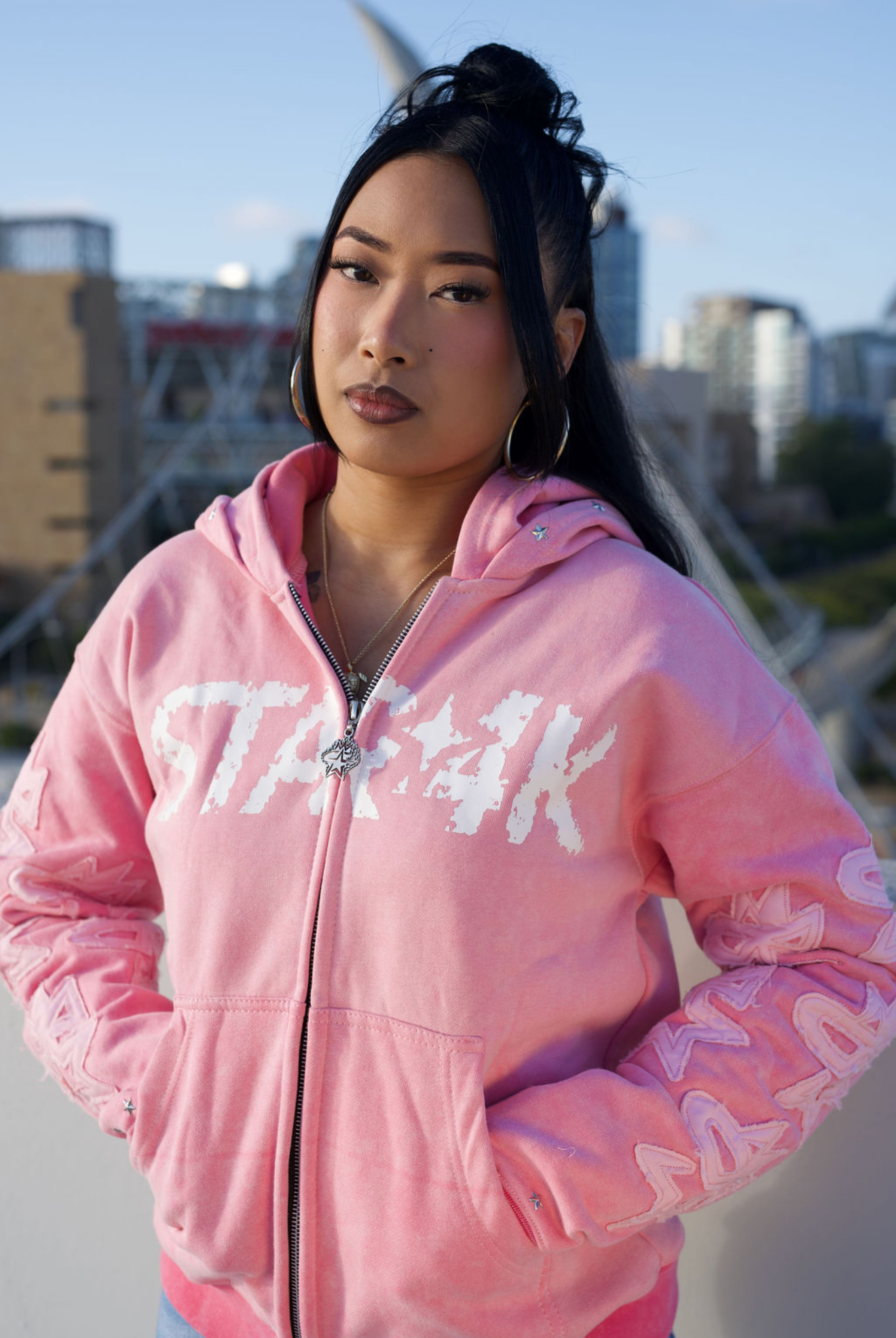 DOUBLE HOOD ZIP UP- PINK