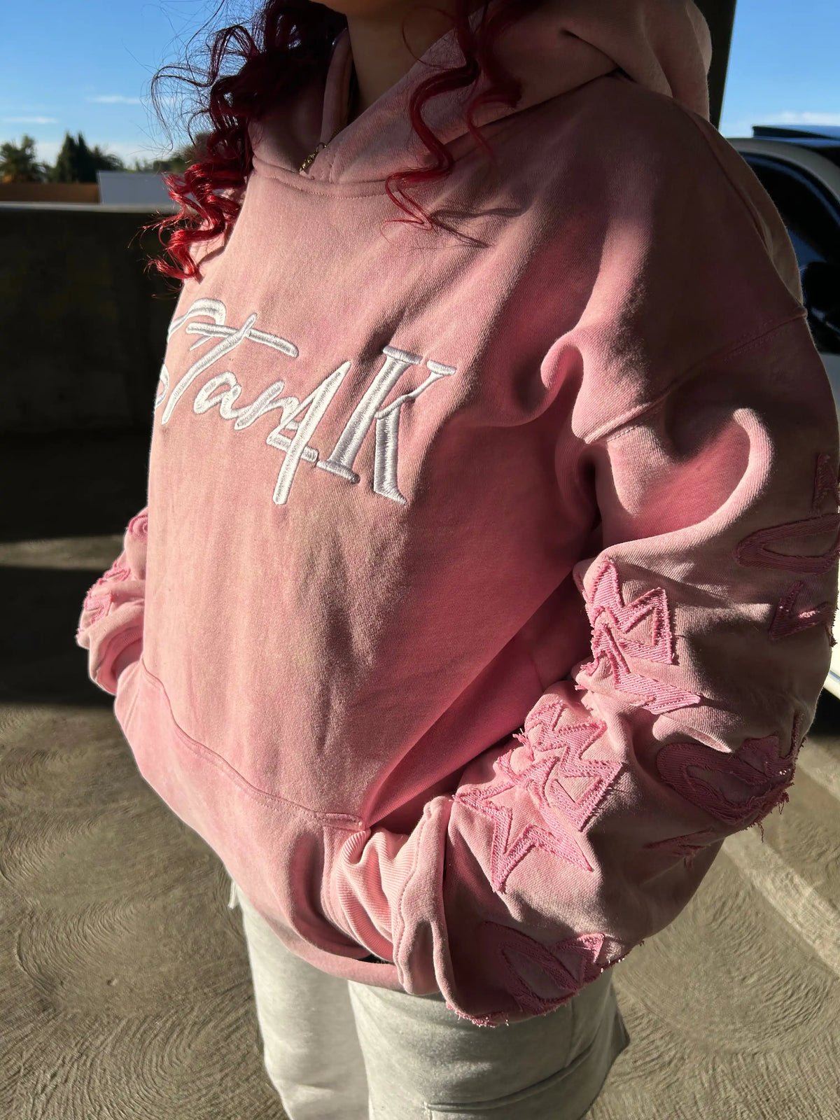 STAR4K NEW ACID WASHED OVERSIZED HOODIE (PINK)