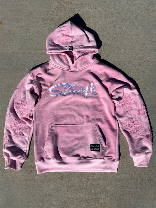 STAR4K NEW ACID WASHED OVERSIZED HOODIE (PINK)