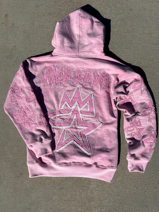 STAR4K NEW ACID WASHED OVERSIZED HOODIE (PINK)