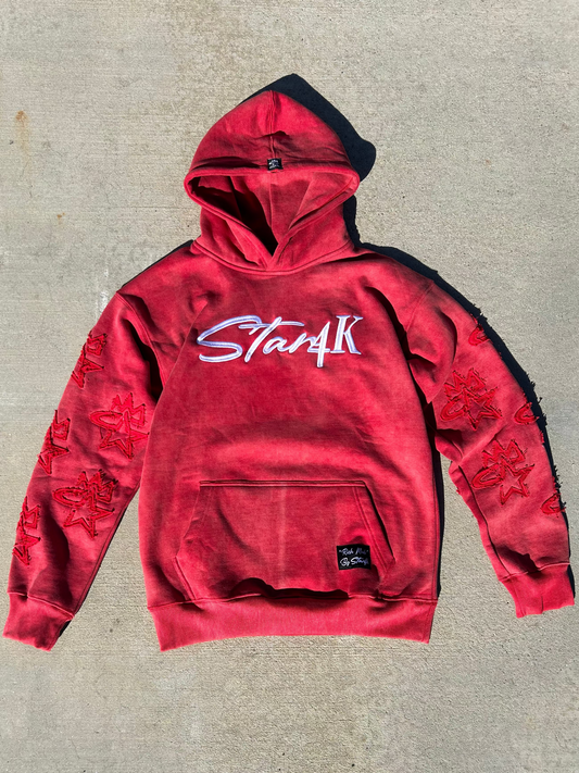 STAR4K NEW ACID WASHED OVERSIZED HOODIE (RED)