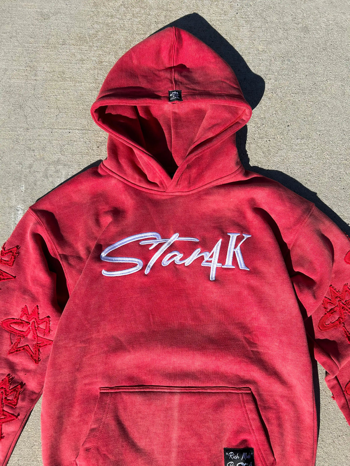STAR4K NEW ACID WASHED OVERSIZED HOODIE (RED)