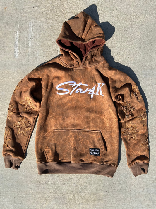 STAR4K NEW ACID WASHED OVERSIZED HOODIE (BROWN)
