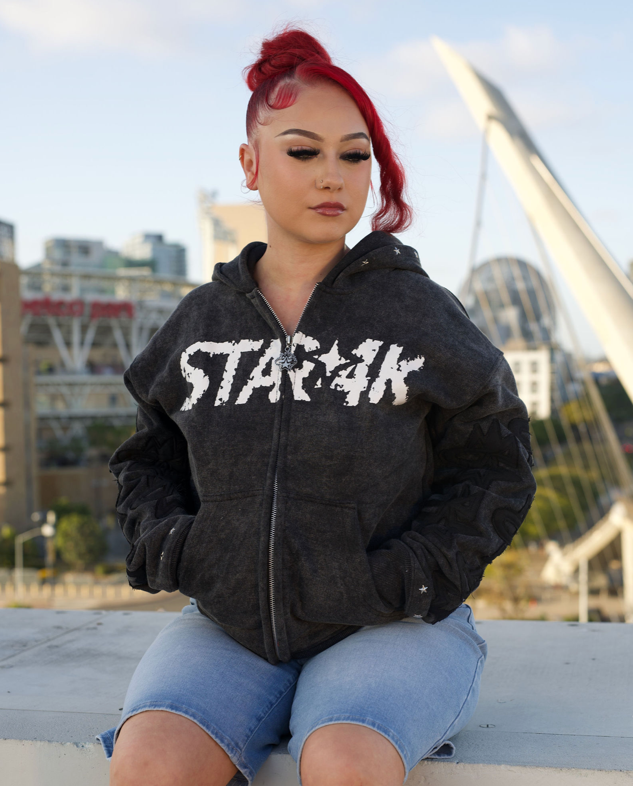 DOUBLE HOOD ZIP UP- BLACK